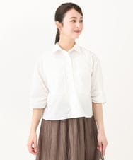 F1BGA44140 MK MICHEL KLEIN(小さいサイズ)(メゾン ドゥ サンク) 【小さいサイズ】コットンライククロップドシャツブラウス/洗える ホワイト