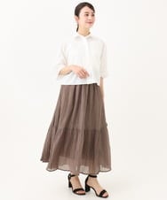 F1BGA44140 MK MICHEL KLEIN(小さいサイズ)(メゾン ドゥ サンク) 【小さいサイズ】コットンライククロップドシャツブラウス/洗える ホワイト