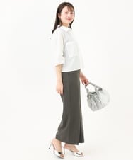 F1BGA44140 MK MICHEL KLEIN(小さいサイズ)(メゾン ドゥ サンク) 【小さいサイズ】コットンライククロップドシャツブラウス/洗える ホワイト