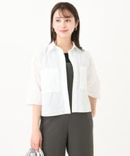 F1BGA44140 MK MICHEL KLEIN(小さいサイズ)(メゾン ドゥ サンク) 【小さいサイズ】コットンライククロップドシャツブラウス/洗える ホワイト