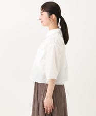 F1BGA44140 MK MICHEL KLEIN(小さいサイズ)(メゾン ドゥ サンク) 【小さいサイズ】コットンライククロップドシャツブラウス/洗える ホワイト
