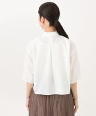 F1BGA44140 MK MICHEL KLEIN(小さいサイズ)(メゾン ドゥ サンク) 【小さいサイズ】コットンライククロップドシャツブラウス/洗える ホワイト