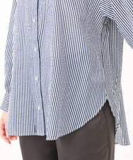F1BGA46150 MK MICHEL KLEIN(小さいサイズ)(メゾン ドゥ サンク) 【小さいサイズ】ストライプ柄サッカーシャツブラウス/洗える グリーングレー