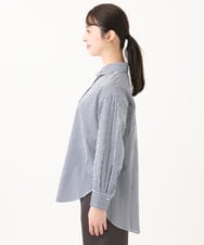 F1BGA46150 MK MICHEL KLEIN(小さいサイズ)(メゾン ドゥ サンク) 【小さいサイズ】ストライプ柄サッカーシャツブラウス/洗える グリーングレー