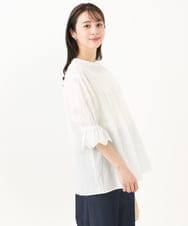 F1BGA48160 MK MICHEL KLEIN(小さいサイズ)(メゾン ドゥ サンク) 【小さいサイズ】刺繍デザインブラウス/洗える ホワイト