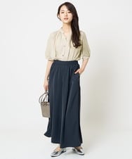 F1BGA53140 MK MICHEL KLEIN(小さいサイズ)(メゾン ドゥ サンク) 【小さいサイズ】フリルネックデザインサテンブラウス/接触冷感/洗える ベージュ
