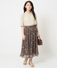F1BGA53140 MK MICHEL KLEIN(小さいサイズ)(メゾン ドゥ サンク) 【小さいサイズ】フリルネックデザインサテンブラウス/接触冷感/洗える ベージュ