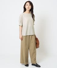 F1BGA55140 MK MICHEL KLEIN(小さいサイズ)(メゾン ドゥ サンク) 【小さいサイズ】タックスリーブストレッチブラウス/洗える グレージュ
