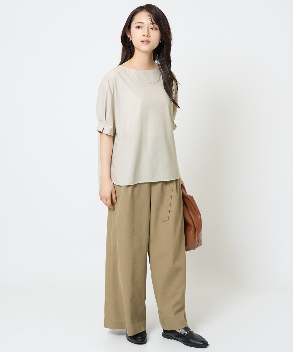 F1BGA55140 MK MICHEL KLEIN(小さいサイズ)(メゾン ドゥ サンク) 【小さいサイズ】タックスリーブストレッチブラウス/洗える グレージュ