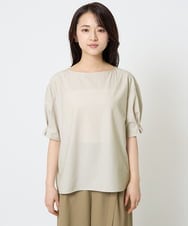 F1BGA55140 MK MICHEL KLEIN(小さいサイズ)(メゾン ドゥ サンク) 【小さいサイズ】タックスリーブストレッチブラウス/洗える グレージュ