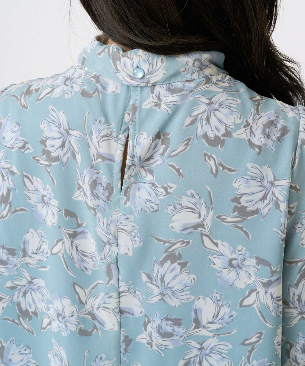 F1BGD01140 MK MICHEL KLEIN(小さいサイズ)(メゾン ドゥ サンク) 【小さいサイズ】ボウタイ付き花柄シフォンブラウス/洗濯機で洗える ミントブルー