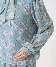 F1BGD01140 MK MICHEL KLEIN(小さいサイズ)(メゾン ドゥ サンク) 【小さいサイズ】ボウタイ付き花柄シフォンブラウス/洗濯機で洗える ミントブルー