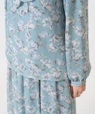 F1BGD01140 MK MICHEL KLEIN(小さいサイズ)(メゾン ドゥ サンク) 【小さいサイズ】ボウタイ付き花柄シフォンブラウス/洗濯機で洗える ミントブルー