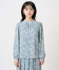 F1BGD01140 MK MICHEL KLEIN(小さいサイズ)(メゾン ドゥ サンク) 【小さいサイズ】ボウタイ付き花柄シフォンブラウス/洗濯機で洗える ミントブルー