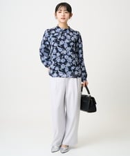 F1BGD01140 MK MICHEL KLEIN(小さいサイズ)(メゾン ドゥ サンク) 【小さいサイズ】ボウタイ付き花柄シフォンブラウス/洗濯機で洗える ミントブルー