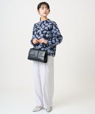 F1BGD01140 MK MICHEL KLEIN(小さいサイズ)(メゾン ドゥ サンク) 【小さいサイズ】ボウタイ付き花柄シフォンブラウス/洗濯機で洗える ミントブルー