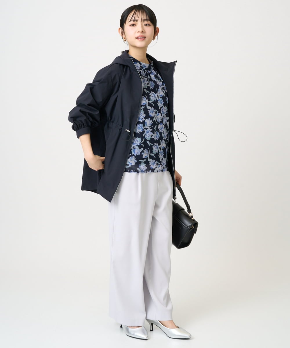 F1BGD01140 MK MICHEL KLEIN(小さいサイズ)(メゾン ドゥ サンク) 【小さいサイズ】ボウタイ付き花柄シフォンブラウス/洗濯機で洗える ミントブルー