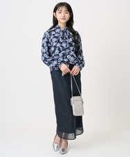 F1BGD01140 MK MICHEL KLEIN(小さいサイズ)(メゾン ドゥ サンク) 【小さいサイズ】ボウタイ付き花柄シフォンブラウス/洗濯機で洗える ミントブルー