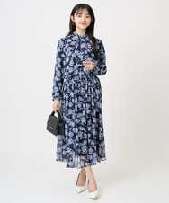 F1BGD01140 MK MICHEL KLEIN(小さいサイズ)(メゾン ドゥ サンク) 【小さいサイズ】ボウタイ付き花柄シフォンブラウス/洗濯機で洗える ミントブルー