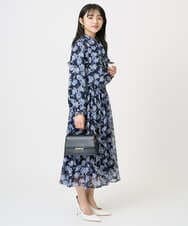 F1BGD01140 MK MICHEL KLEIN(小さいサイズ)(メゾン ドゥ サンク) 【小さいサイズ】ボウタイ付き花柄シフォンブラウス/洗濯機で洗える ミントブルー