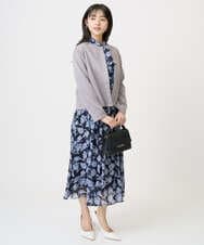 F1BGD01140 MK MICHEL KLEIN(小さいサイズ)(メゾン ドゥ サンク) 【小さいサイズ】ボウタイ付き花柄シフォンブラウス/洗濯機で洗える ミントブルー