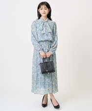 F1BGD01140 MK MICHEL KLEIN(小さいサイズ)(メゾン ドゥ サンク) 【小さいサイズ】ボウタイ付き花柄シフォンブラウス/洗濯機で洗える ミントブルー