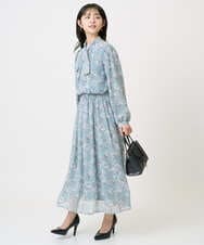 F1BGD01140 MK MICHEL KLEIN(小さいサイズ)(メゾン ドゥ サンク) 【小さいサイズ】ボウタイ付き花柄シフォンブラウス/洗濯機で洗える ミントブルー