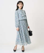 F1BGD01140 MK MICHEL KLEIN(小さいサイズ)(メゾン ドゥ サンク) 【小さいサイズ】ボウタイ付き花柄シフォンブラウス/洗濯機で洗える ミントブルー