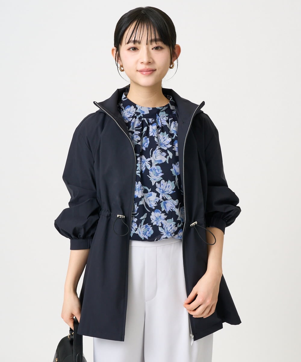 F1BGD01140 MK MICHEL KLEIN(小さいサイズ)(メゾン ドゥ サンク) 【小さいサイズ】ボウタイ付き花柄シフォンブラウス/洗濯機で洗える ミントブルー