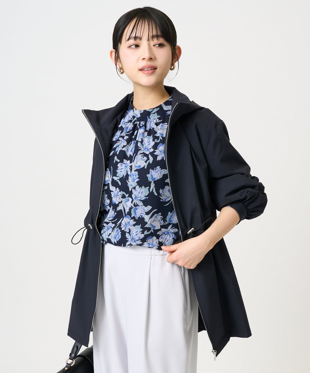 F1BGD01140 MK MICHEL KLEIN(小さいサイズ)(メゾン ドゥ サンク) 【小さいサイズ】ボウタイ付き花柄シフォンブラウス/洗濯機で洗える ミントブルー