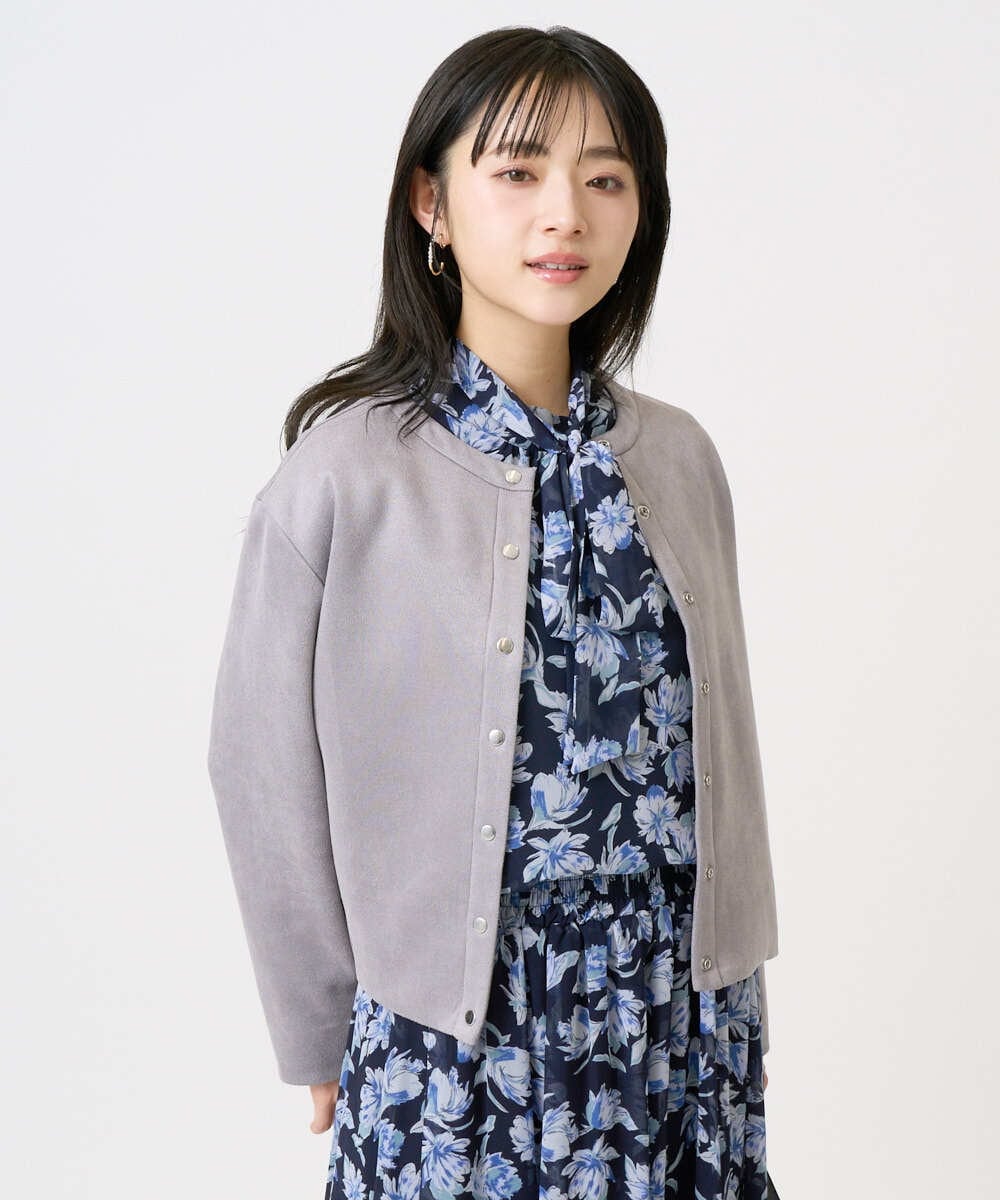 F1BGD01140 MK MICHEL KLEIN(小さいサイズ)(メゾン ドゥ サンク) 【小さいサイズ】ボウタイ付き花柄シフォンブラウス/洗濯機で洗える ミントブルー