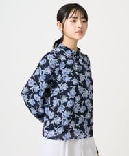 F1BGD01140 MK MICHEL KLEIN(小さいサイズ)(メゾン ドゥ サンク) 【小さいサイズ】ボウタイ付き花柄シフォンブラウス/洗濯機で洗える ネイビー