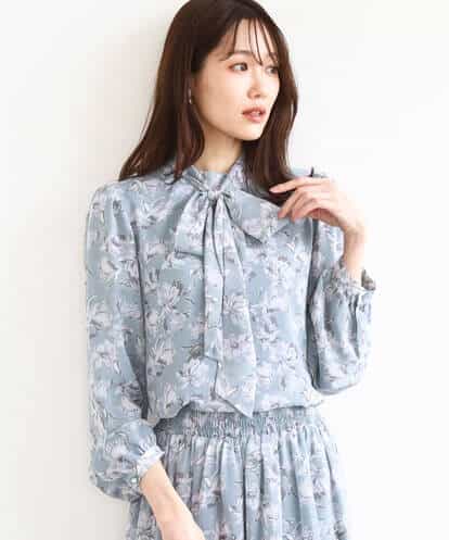 F1BGD01140 MK MICHEL KLEIN(小さいサイズ) 【小さいサイズ】ボウタイ付き花柄シフォンブラウス/洗濯機で洗える