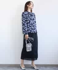 F1BGD01140 MK MICHEL KLEIN(小さいサイズ)(メゾン ドゥ サンク) 【小さいサイズ】ボウタイ付き花柄シフォンブラウス/洗濯機で洗える ミントブルー