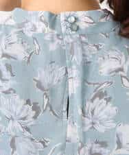 F1BGD01140 MK MICHEL KLEIN(小さいサイズ)(メゾン ドゥ サンク) 【小さいサイズ】ボウタイ付き花柄シフォンブラウス/洗濯機で洗える ミントブルー