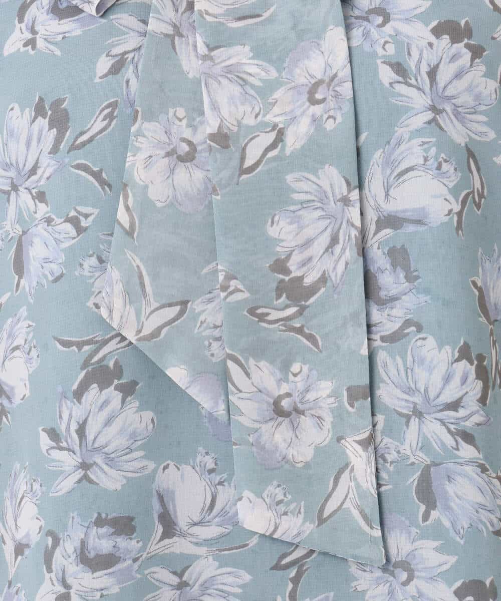 F1BGD01140 MK MICHEL KLEIN(小さいサイズ)(メゾン ドゥ サンク) 【小さいサイズ】ボウタイ付き花柄シフォンブラウス/洗濯機で洗える ミントブルー