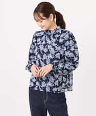 F1BGD01140 MK MICHEL KLEIN(小さいサイズ)(メゾン ドゥ サンク) 【小さいサイズ】ボウタイ付き花柄シフォンブラウス/洗濯機で洗える ミントブルー