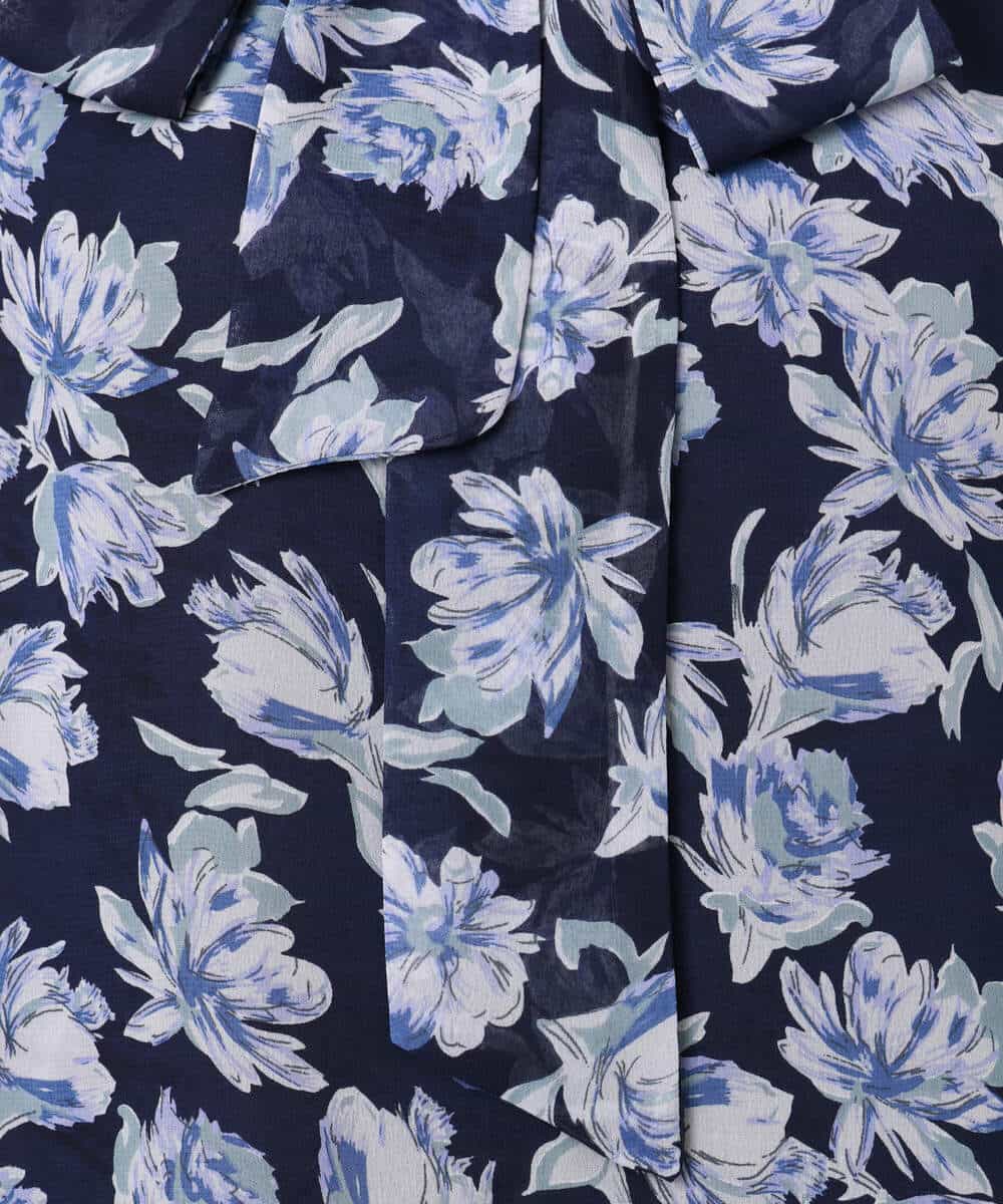 F1BGD01140 MK MICHEL KLEIN(小さいサイズ)(メゾン ドゥ サンク) 【小さいサイズ】ボウタイ付き花柄シフォンブラウス/洗濯機で洗える ミントブルー