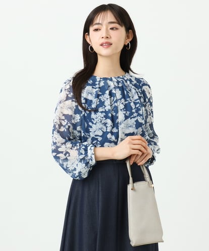 F1BGD03140 MK MICHEL KLEIN(小さいサイズ) 【小さいサイズ】花柄シフォンブラウス/洗濯機で洗える