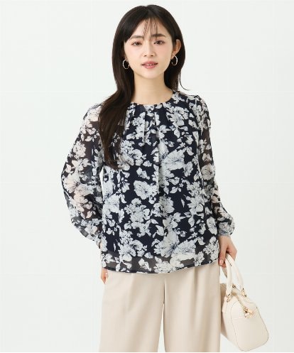 F1BGD03140 MK MICHEL KLEIN(小さいサイズ) 【小さいサイズ】花柄シフォンブラウス/洗濯機で洗える