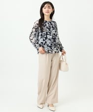 F1BGD03140 MK MICHEL KLEIN(小さいサイズ)(メゾン ドゥ サンク) 【小さいサイズ】花柄シフォンブラウス/洗濯機で洗える ネイビー