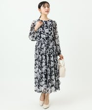 F1BGD03140 MK MICHEL KLEIN(小さいサイズ)(メゾン ドゥ サンク) 【小さいサイズ】花柄シフォンブラウス/洗濯機で洗える ネイビー