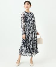 F1BGD03140 MK MICHEL KLEIN(小さいサイズ)(メゾン ドゥ サンク) 【小さいサイズ】花柄シフォンブラウス/洗濯機で洗える ネイビー