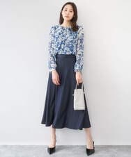 F1BGD03140 MK MICHEL KLEIN(小さいサイズ)(メゾン ドゥ サンク) 【小さいサイズ】花柄シフォンブラウス/洗濯機で洗える ネイビー