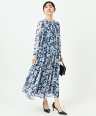 F1BGD03140 MK MICHEL KLEIN(小さいサイズ)(メゾン ドゥ サンク) 【小さいサイズ】花柄シフォンブラウス/洗濯機で洗える ネイビー