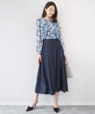 F1BGD03140 MK MICHEL KLEIN(小さいサイズ)(メゾン ドゥ サンク) 【小さいサイズ】花柄シフォンブラウス/洗濯機で洗える ネイビー