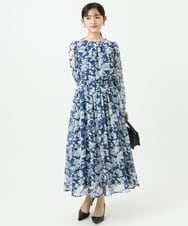 F1BGD03140 MK MICHEL KLEIN(小さいサイズ)(メゾン ドゥ サンク) 【小さいサイズ】花柄シフォンブラウス/洗濯機で洗える ネイビー