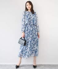 F1BGD03140 MK MICHEL KLEIN(小さいサイズ)(メゾン ドゥ サンク) 【小さいサイズ】花柄シフォンブラウス/洗濯機で洗える ネイビー