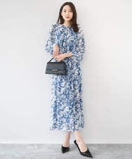 F1BGD03140 MK MICHEL KLEIN(小さいサイズ)(メゾン ドゥ サンク) 【小さいサイズ】花柄シフォンブラウス/洗濯機で洗える ネイビー