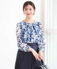 F1BGD03140 MK MICHEL KLEIN(小さいサイズ)(メゾン ドゥ サンク) 【小さいサイズ】花柄シフォンブラウス/洗濯機で洗える ネイビー